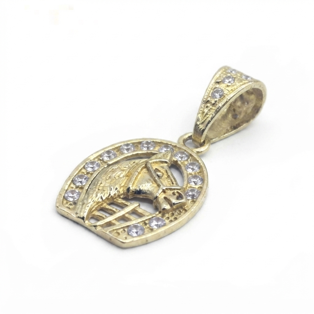 DIJE HERRADURA Y CABALLO BAÑO DE ORO 14K