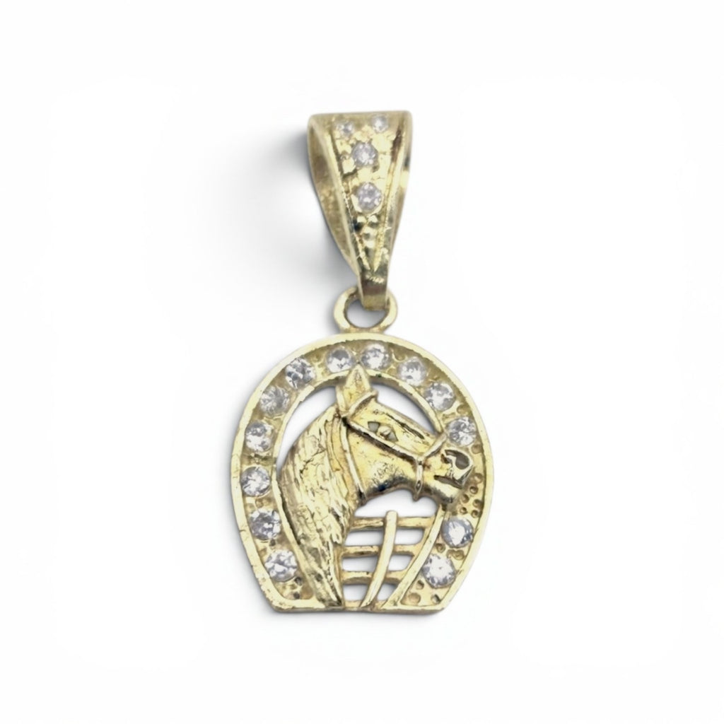 DIJE HERRADURA Y CABALLO BAÑO DE ORO 14K