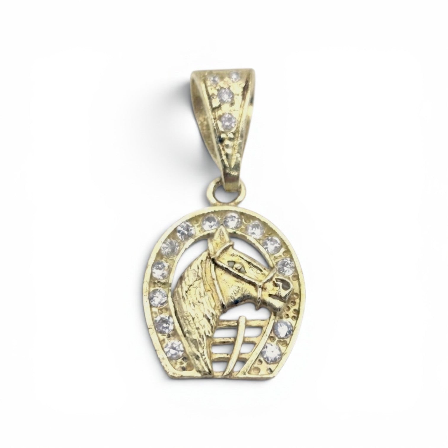 DIJE HERRADURA Y CABALLO BAÑO DE ORO 14K