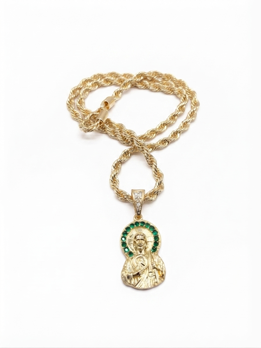 CADENA Y DIJE SAN JUDAS TADEO BAÑO DE ORO 14K PROMOCIÓN.